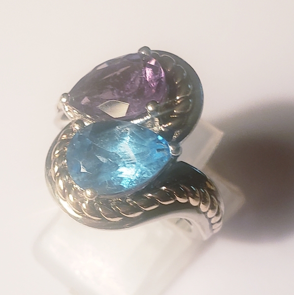 Stunning and rare Estate Victoria Wieck Swiss Blue Topaz & Amethyst Ring - Picture 8 of 9